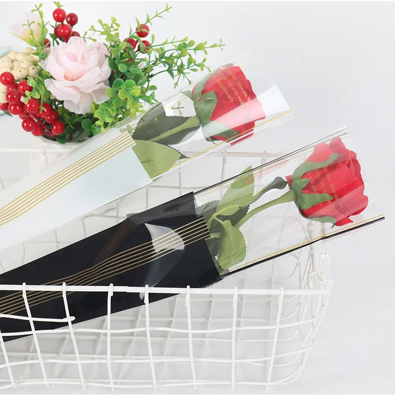 Flower Sleeves Scrub Colored Bopp Flower Sleeve Single Rose Transparent Flower Sleeve