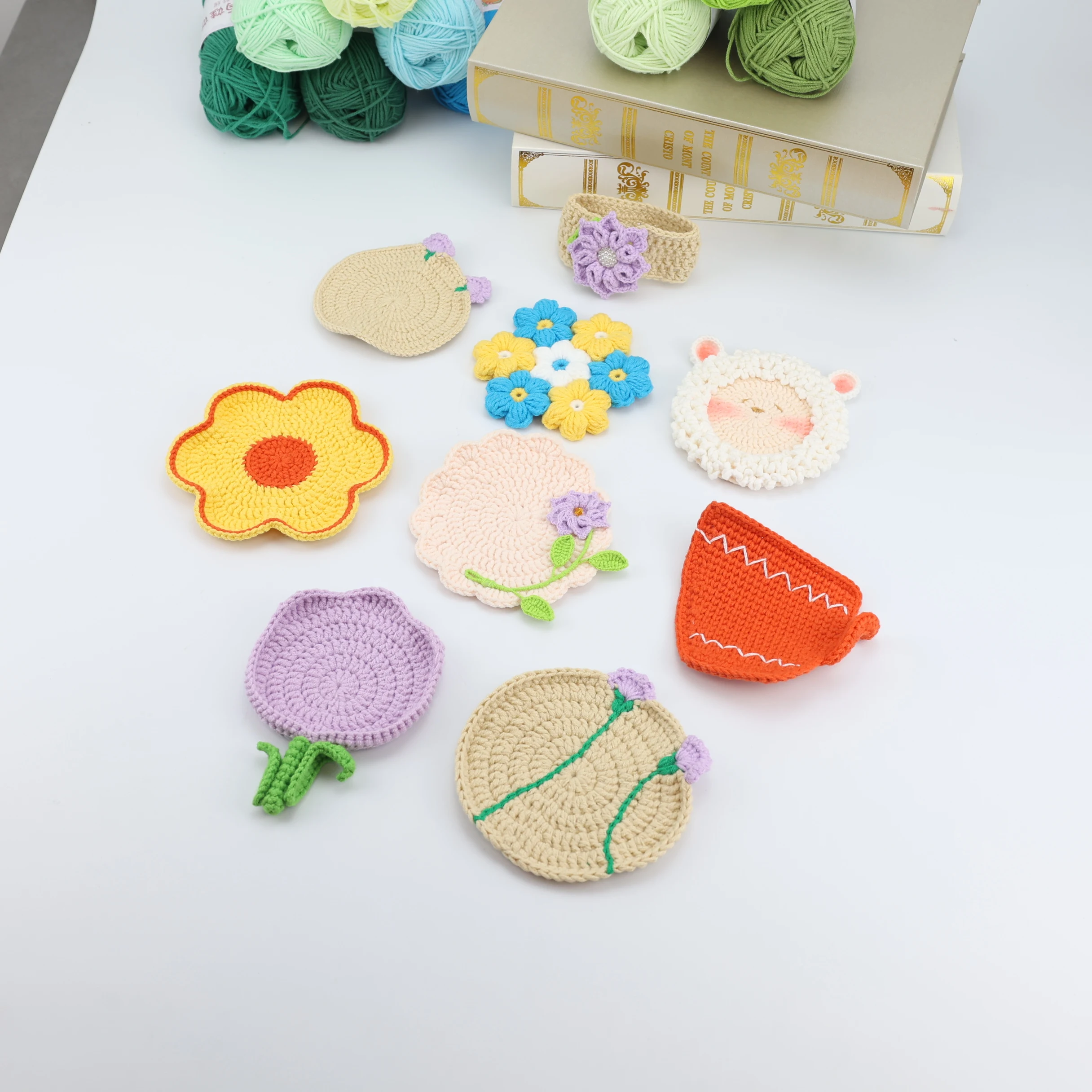 7cm Decoration Crochet Doilies Handmade Crochet Cup Pad Multicolor Flowers Coasters Round Table Mats 8cm Wool Clothes Patch