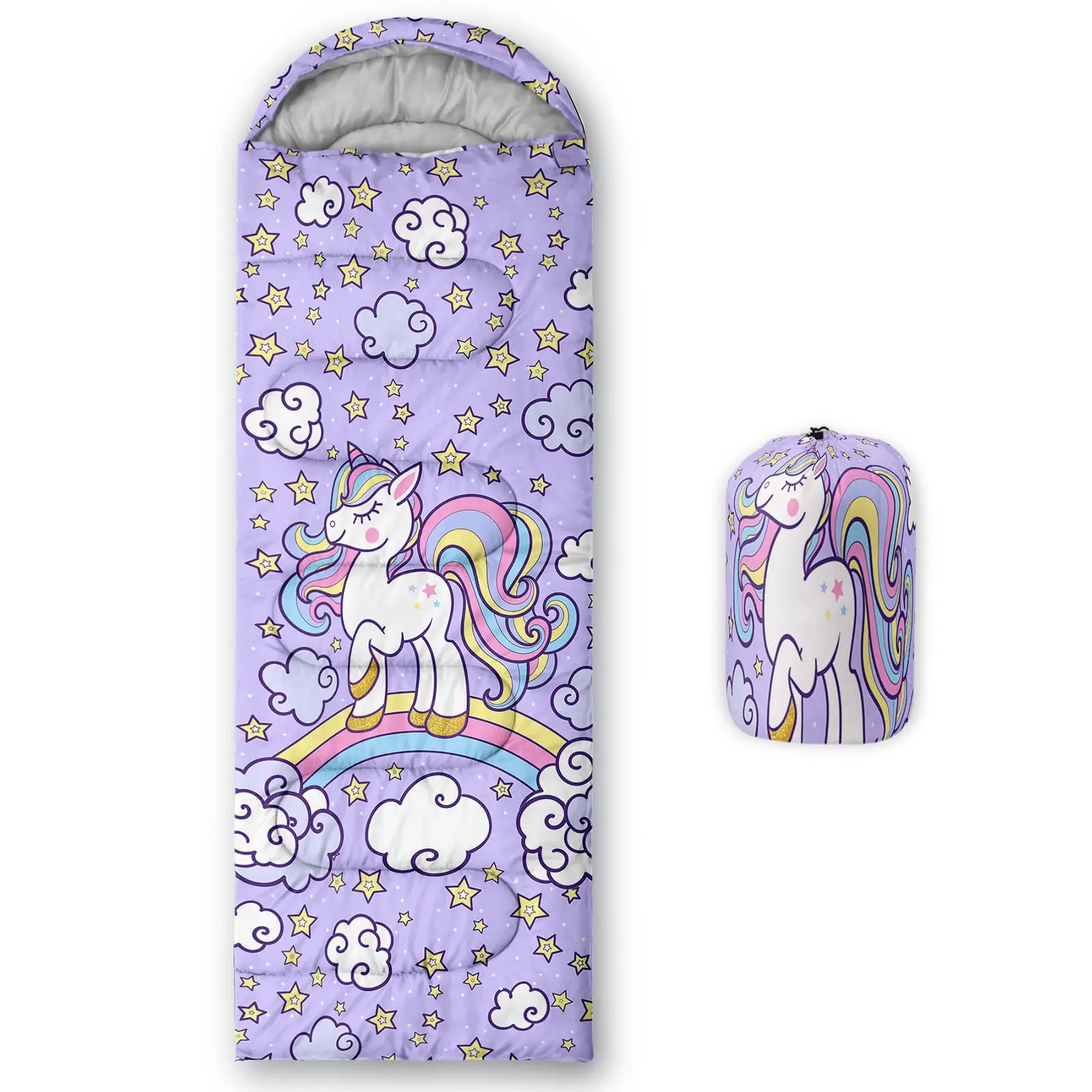 Lightweight Warm Cold Weather Waterproof Portable Unicorn Sleeping Bag For Kids Boys Girls with Compression Sack For Camping