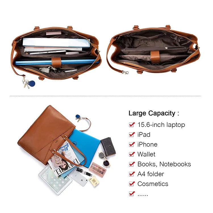 Custom #PA1053 15.6 Inch Waterproof Leather Computer Bags Women Business Office Work Bag Briefcase Laptop Tote Bag for Women