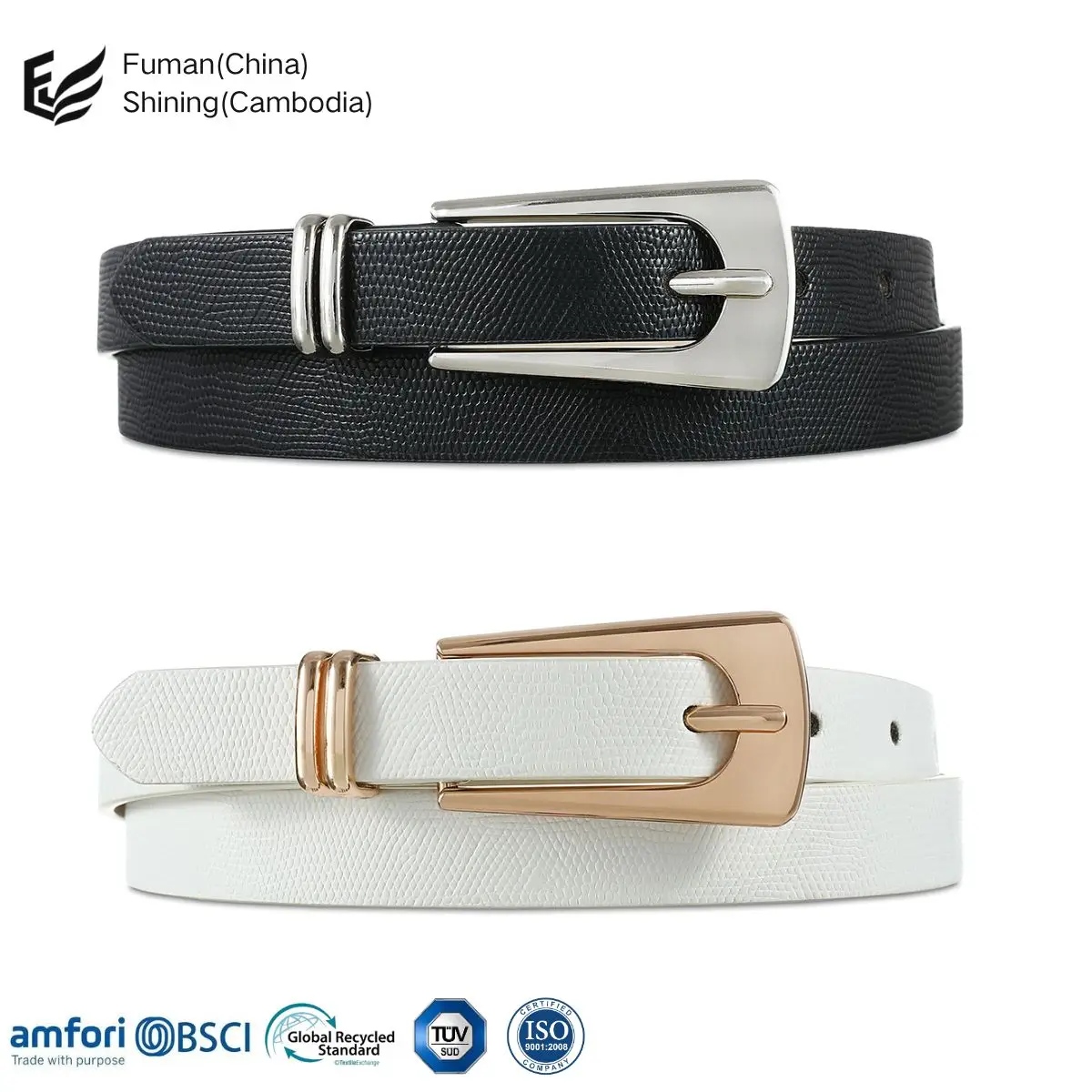 Spaghetti Belt Black White Two Outfit Belt for Women - Silver Waist Belts for Womens Dress Skinny Women for Jeans 2 Pack