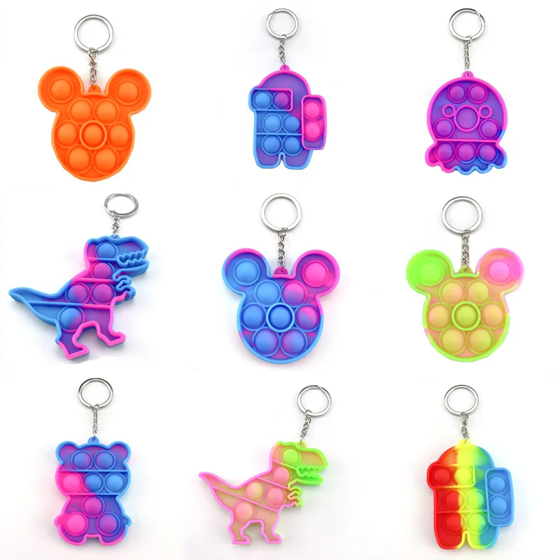 2021 Factory Hot Sale Cute key Chain Silicone Stress Sensory  Fidget Decompression Toys Key Rings