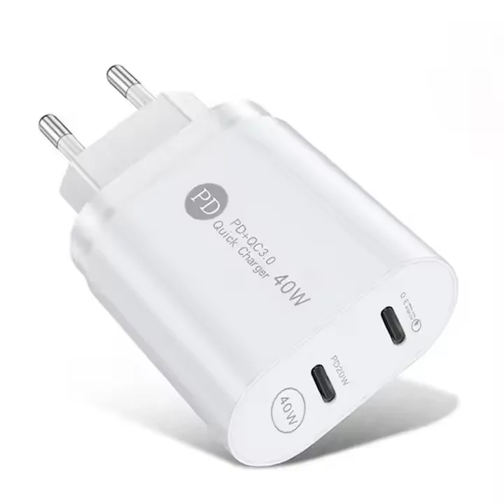 40W Dual Type-c PD Fast Charging Charger Type-C Dual Port Fast Charger Phone Travel Charging Head