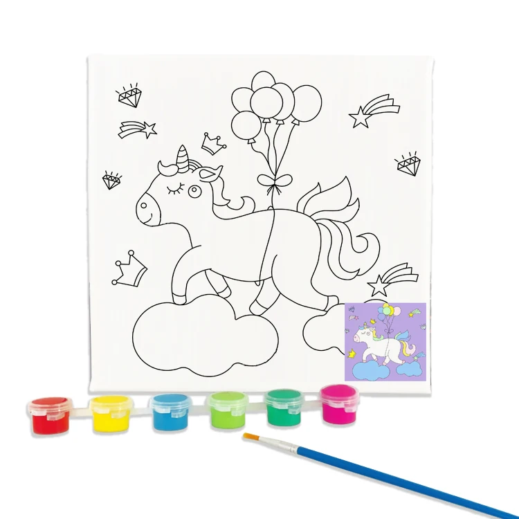 Children Educational Colouring Toy 20*20cm Diy Paintworks Painting Kits On Canvas With Frame For Kids