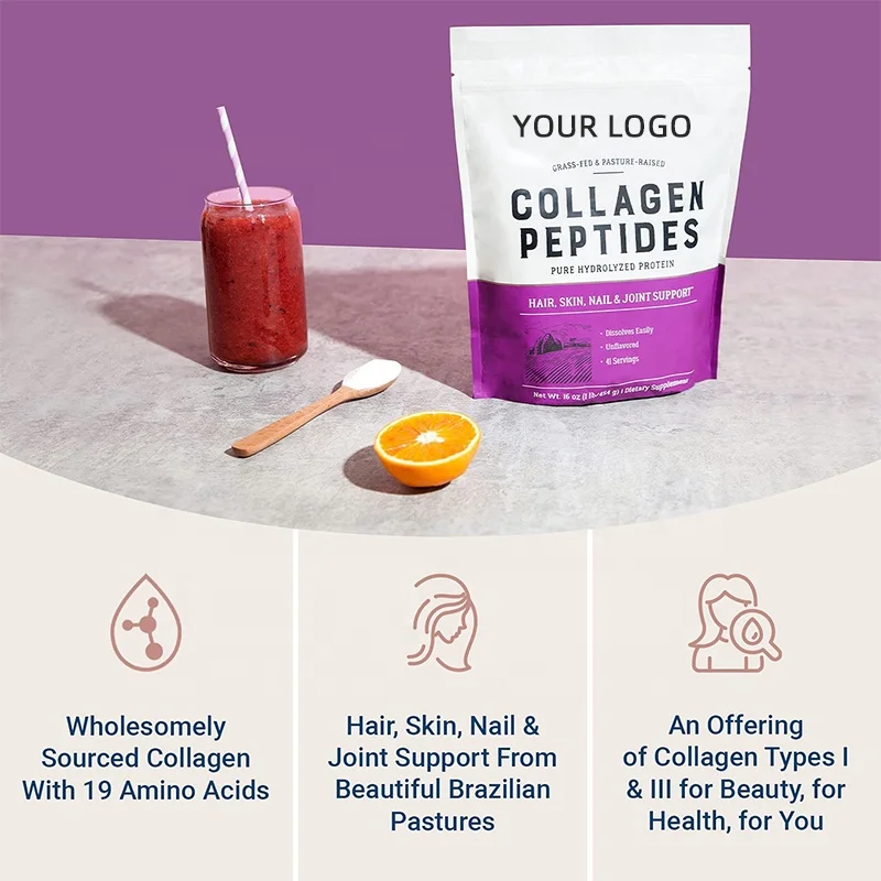 Grass Feed Hydrolyzed Bovine Collagen Type I and III Bovine Collagen Peptide Powder for Skin Whitening