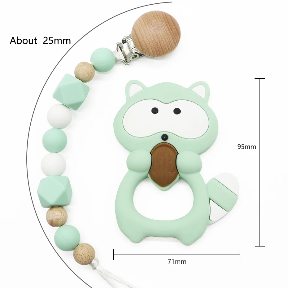 Popular Silicone Beaded Soother Packaging Baby Wooden Pacifier Chain Chewable Clip Dummy Holder