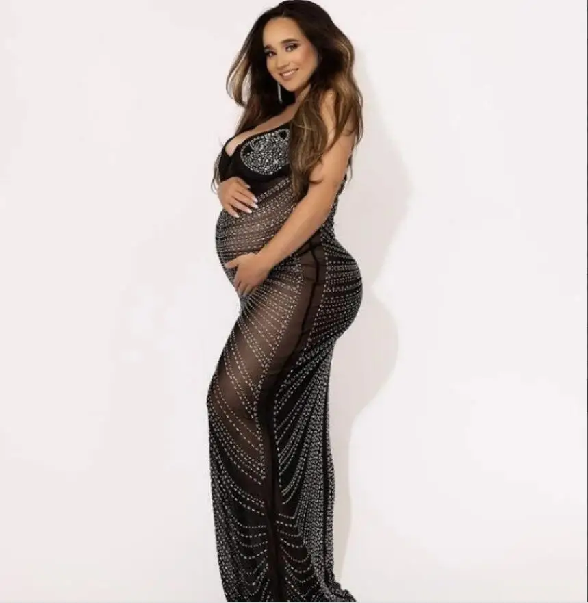 Embellished  Rhinestone Maternity Dress  pregnant Props  Maternity photoshoot gown Diamond dress for women