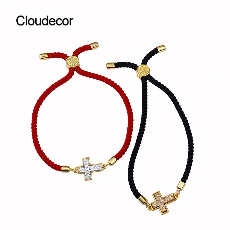 Fashion Druzy Red Thread Bracelet 2022 Black Christian Bracelet Cross Charm Jewelry Gold Plated Cross Bracelet For Women Men