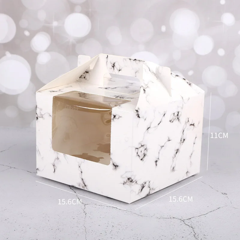 pink 4 holes cupcake packaging box with handle and window