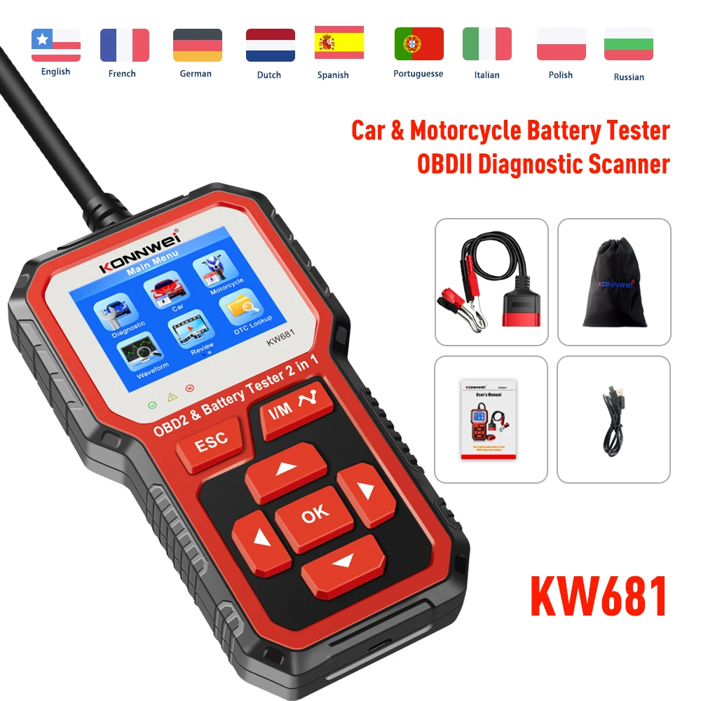 KW681Free Update and Print OBD2 EOBD Vehicle Tools Car Diagnosis Scanner Automotive Diagnostic Tool
