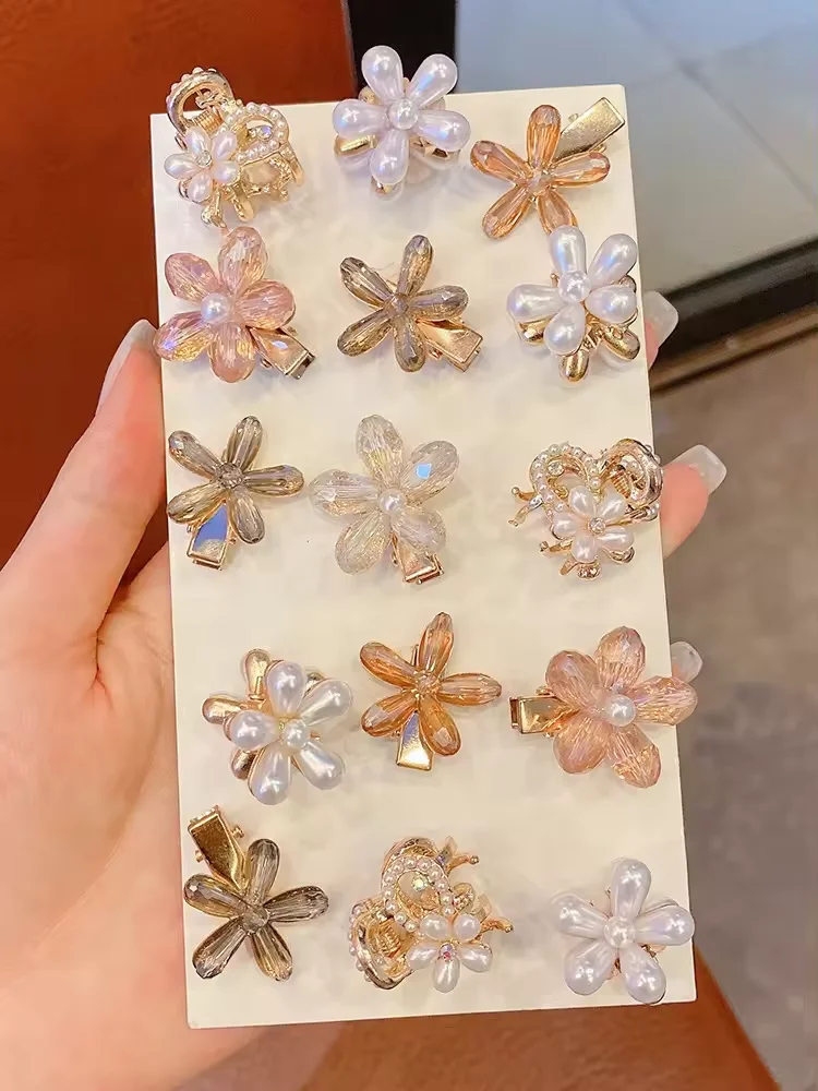 Hot Sale Sweet Pearl Flower Hair Claw Clip Metal Small Hairpin Grips for Children
