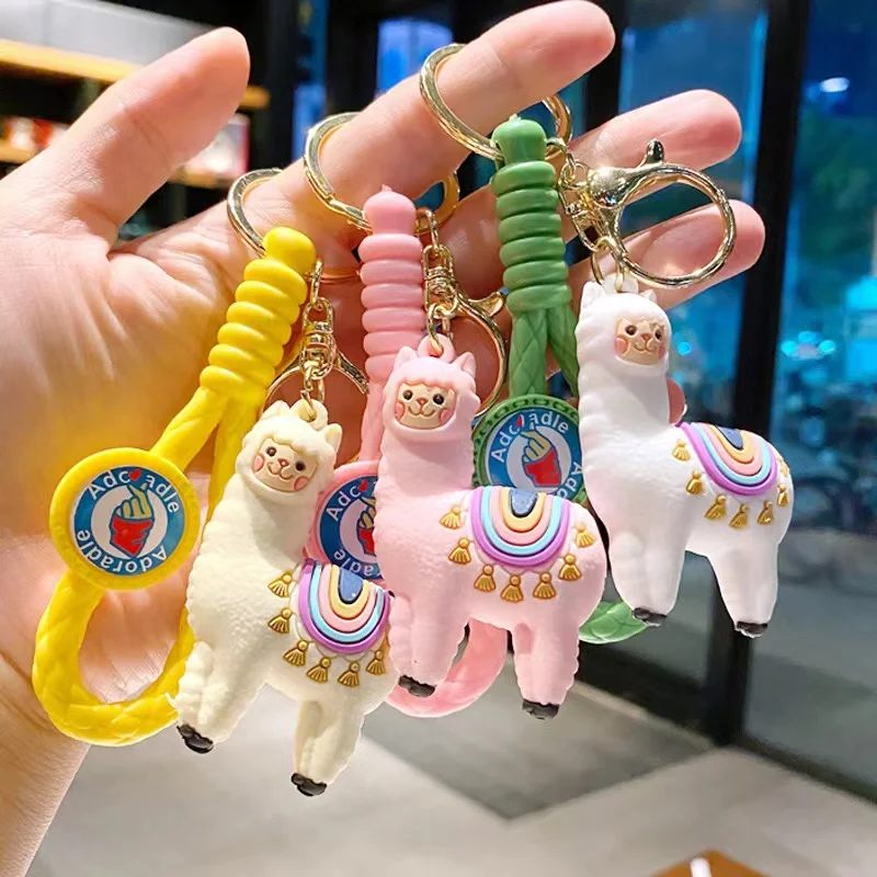 keychain accessories wholesale pvc rubber 3d cute kawaii cartoon anime keychain lama keychain