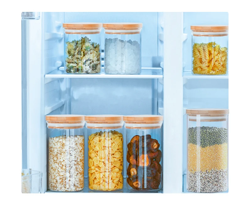 Kitchen Airtight Dry Food Storage Containers with Lids Container Transparent Food Glass Storage Bottles & Jars Round Cover