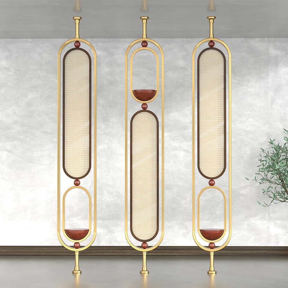 Luxury Living Room Stainless Steel Frame Woven Mesh Metal Glass Decor Partition Wall