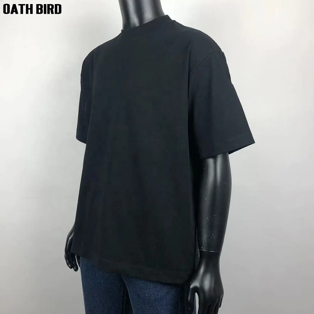 Mock Neck Boxy Luxury Drop Shoulder Heavyweight Tshirt 100 Cotton 300Gsm Thick High Collar Oversized Tee Custom T Shirts For Men