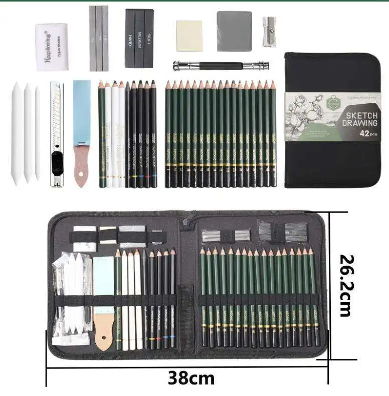 Bview Art Manufacturers Wholesale Portable 42 Graphite Sketch Pencils Art Supplies Sketch Art Set