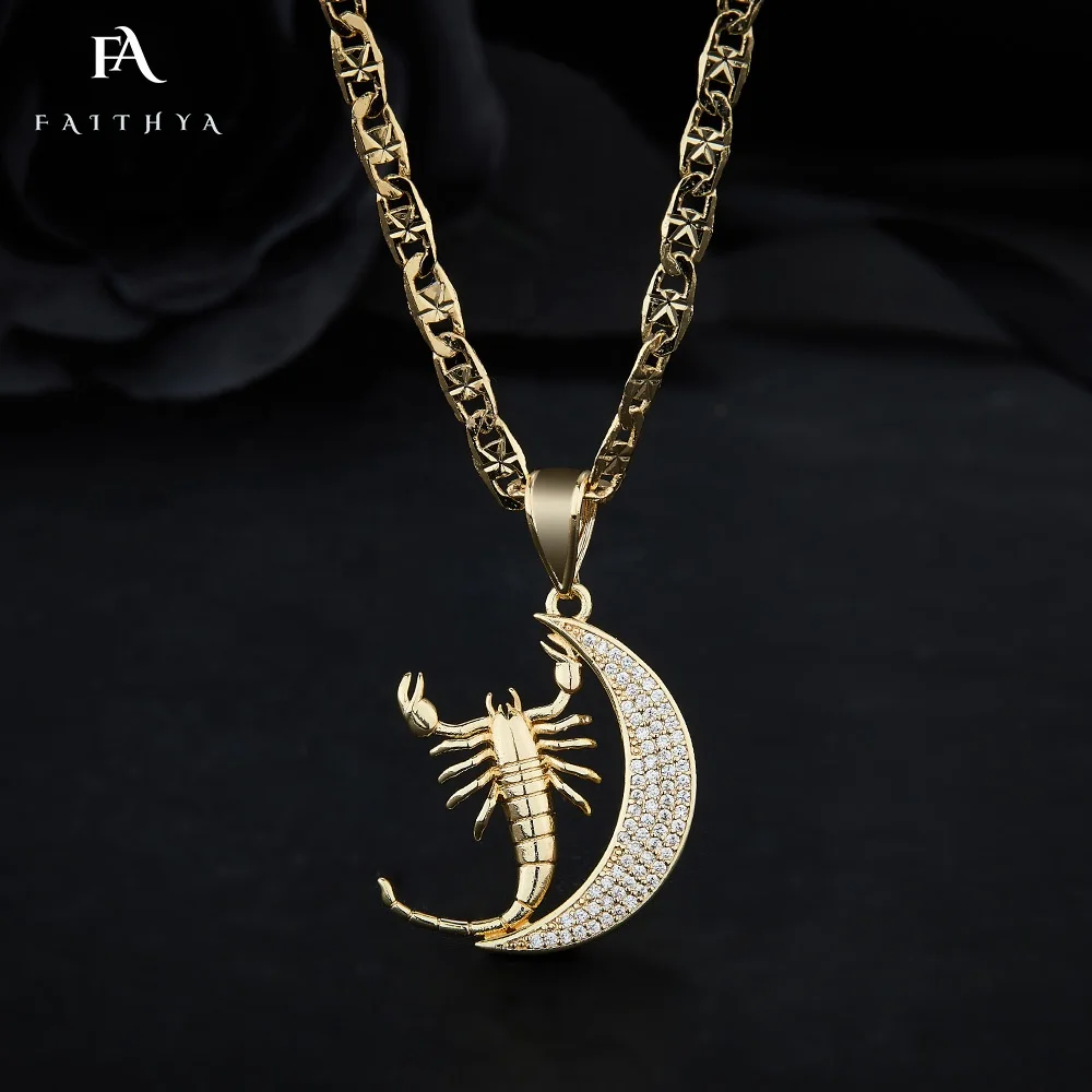 FP1069 креативный с полностью алмазным полумесяцем реалистичный Скорпион 14 К позолоченный Золотой подвеска для мужчин