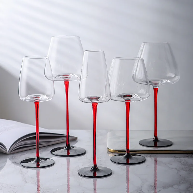 Luxury Hand Blown Lead Free Crystal Wine Glasses With Red And Black Stem Colored Bottom Parts For Water Homes Design Thinn Das
