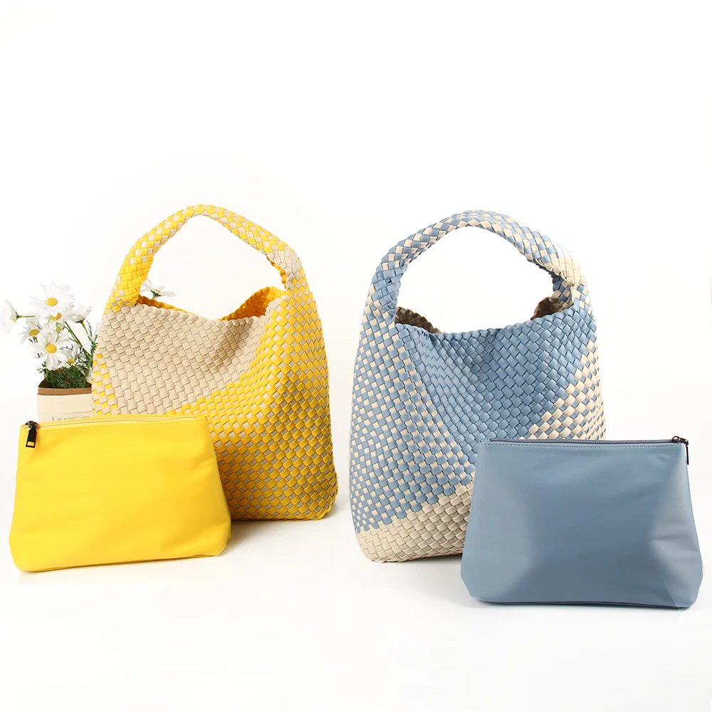 Fashion large shoulder woven Bags Neoprene Woven Large Summer Beach Travel Totes and Purses Vintage Handmade Shoulder Bags