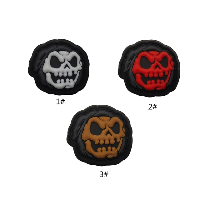New Style Evil Skull Face Multiple Choice Color Skull Pattern Rubber Waterproof Mini Size PVC Patch For Bag Clothing Hat Shirt