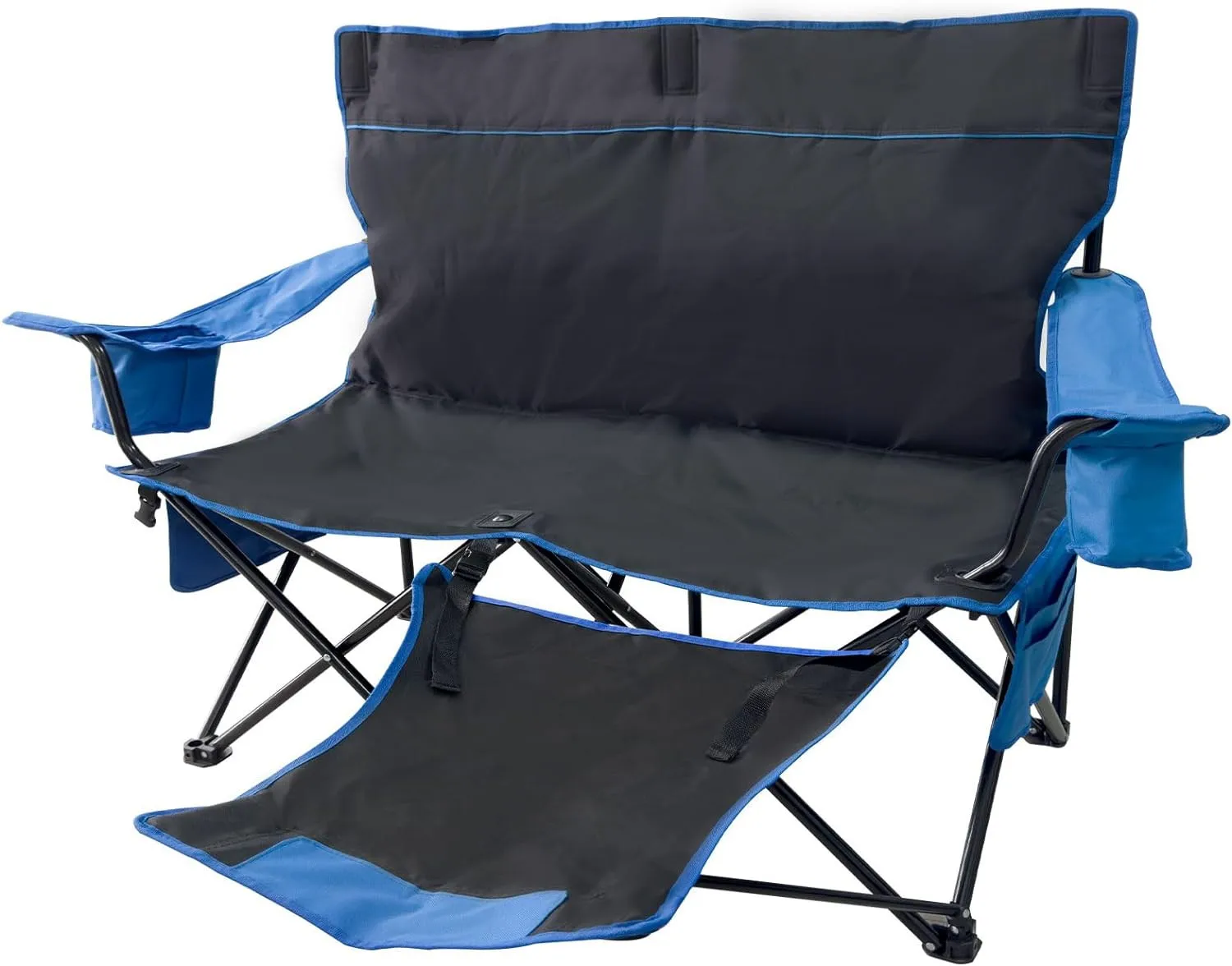 Outdoor Black Loveseat Portable 2 Person Folding Camp Chairs Camping Chair with Foot Rest  with Storage Cup Holders for Adults