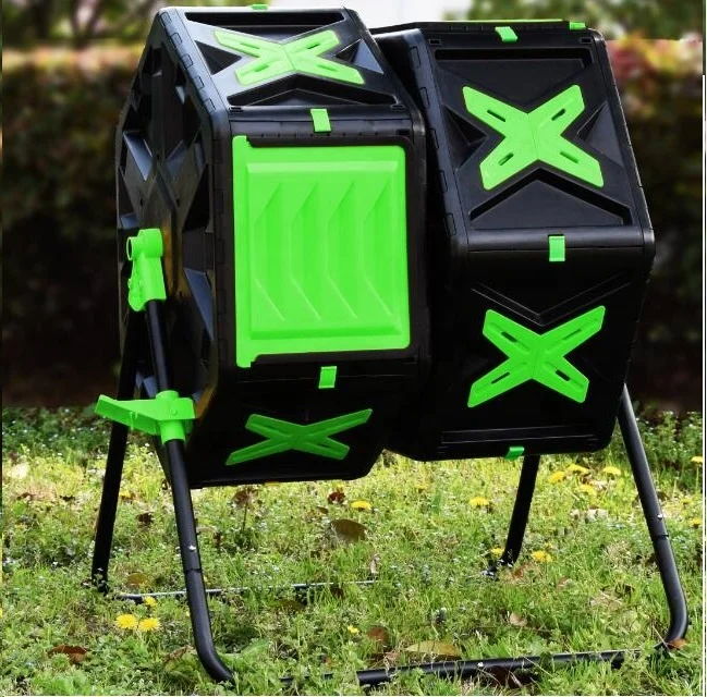 120L 32Gallon Dual Batch Twin Material Plastic Chamber& Metal Tube Quick Compost Tumbler