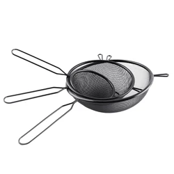 Flour Sieve Fine Mesh Sifter 3 Pack Stainless Steel Food Strainers with Long Wire Handle Kitchen Colander For Quinoa Tea Yogurt