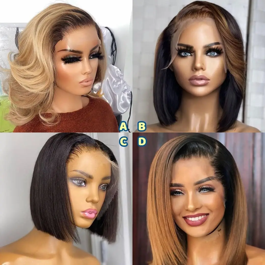 Peruvian Human Hair Colored Bob Wig,Orange Yellow Bob 613 Lace Front Wig,Frontal Virgin Hair Hd Lace Bob Wigs For Black Women