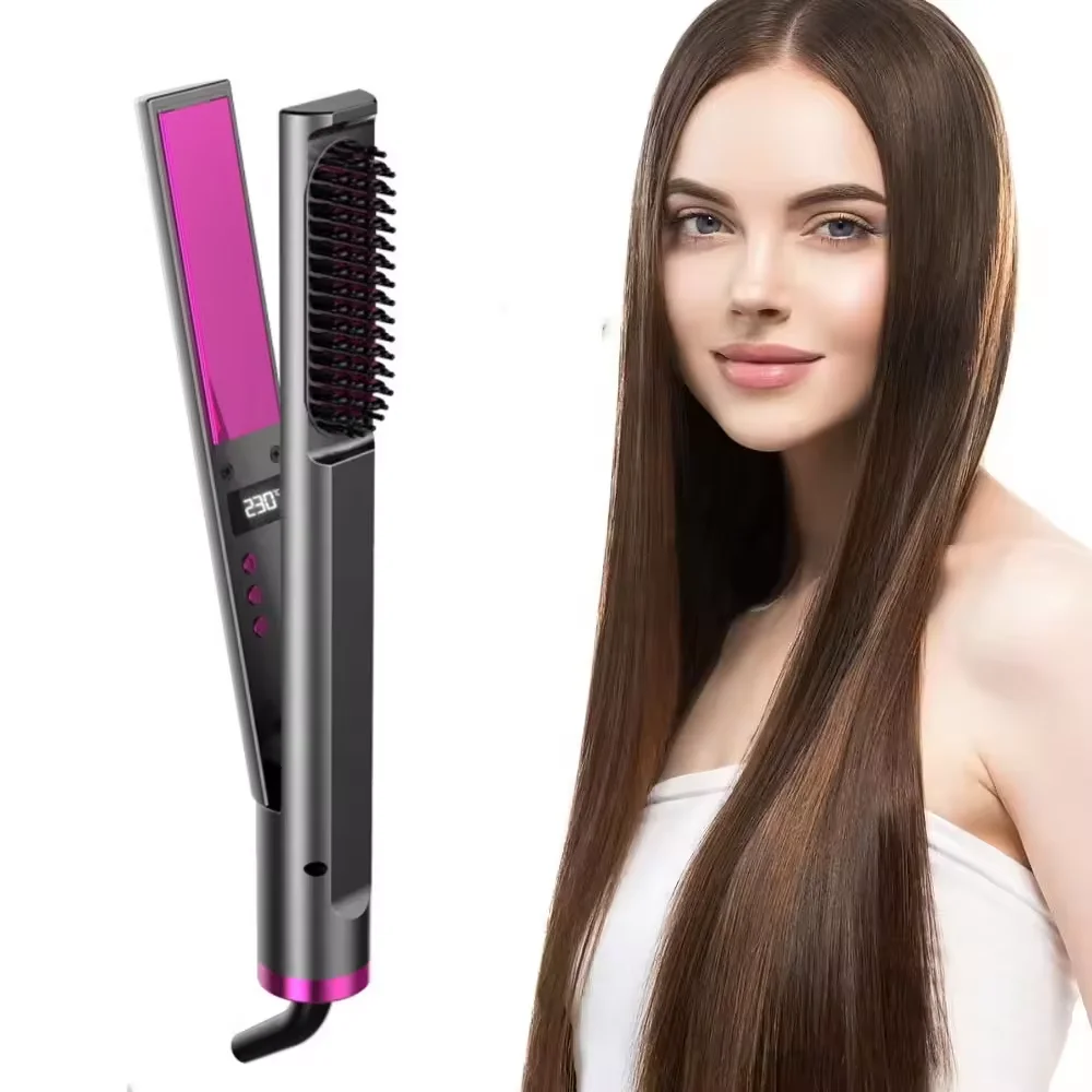 Professional Mini Flat Iron Plates Hair Straightener Brush 3 in 1 Multi-function Portable Ceramic Hair Straightener Curling Iron