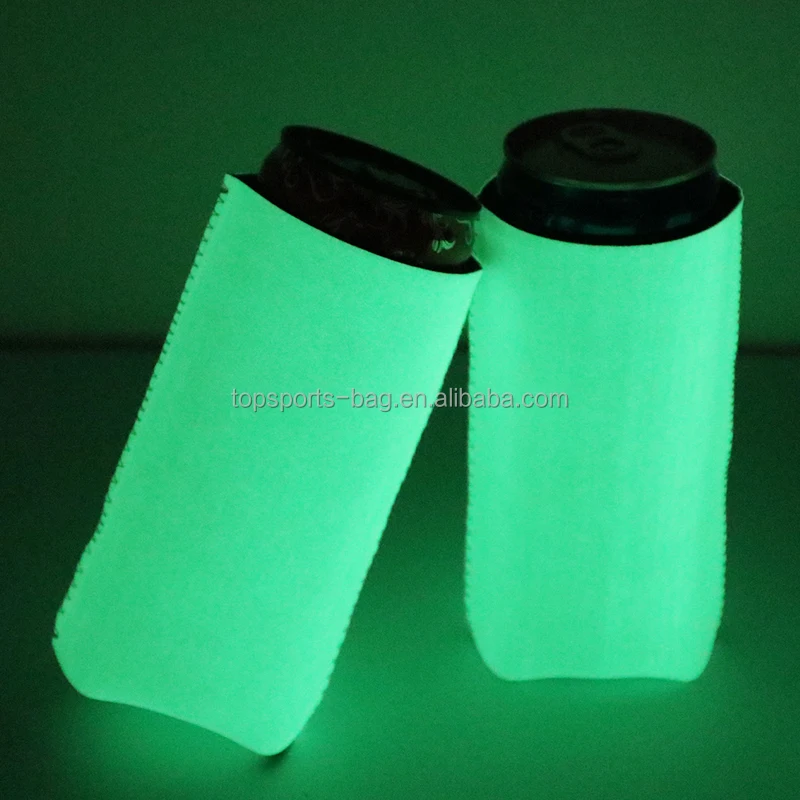 Plain Neoprene Fuax Leather Luminous Slim Can Sleeve Glow in the Dark Soda Slim Can Insulator Holder