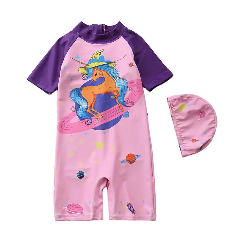 In Stock Pink Cute Young Girl Bikini Kids Swimwear New Design Kids Cartoon Swimwear For Girl