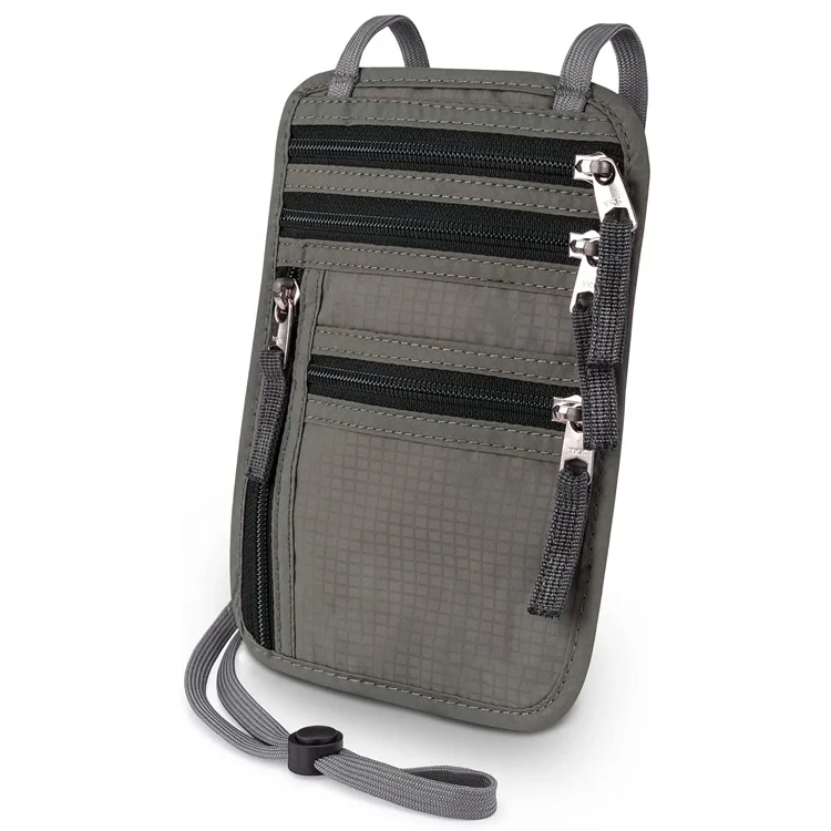 Custom hot sale wholesale hanging nylon hidden stash id card Holder pouch sling bag travel neck passport wallet rfid blocking