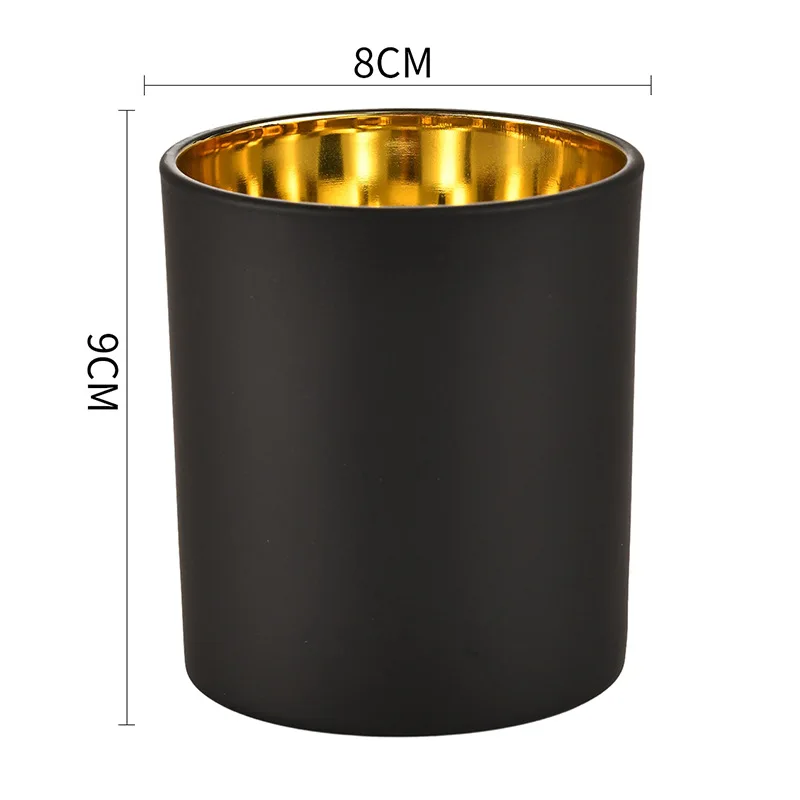 luxury 320ml 10oz empty matte black gold Glass Candle Jars holders With bamboo Wooden metal Lid