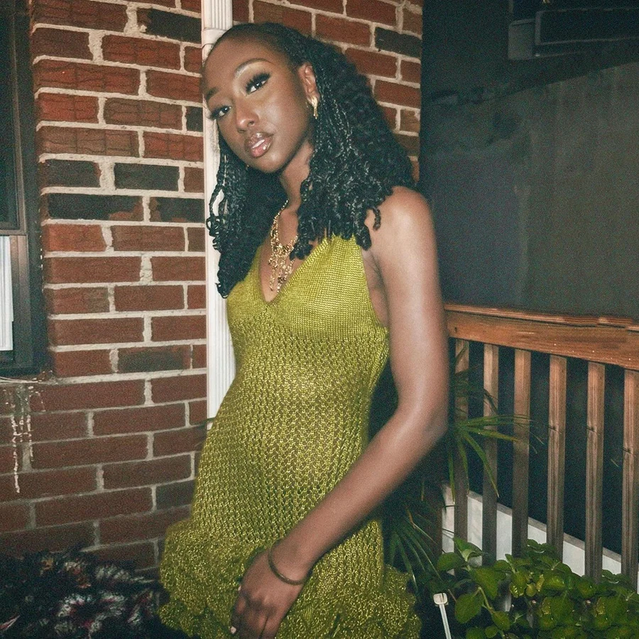 Kliou W23D33287 Women dresses sleeveless v neck falbala solid tight fitting knitted slim dress