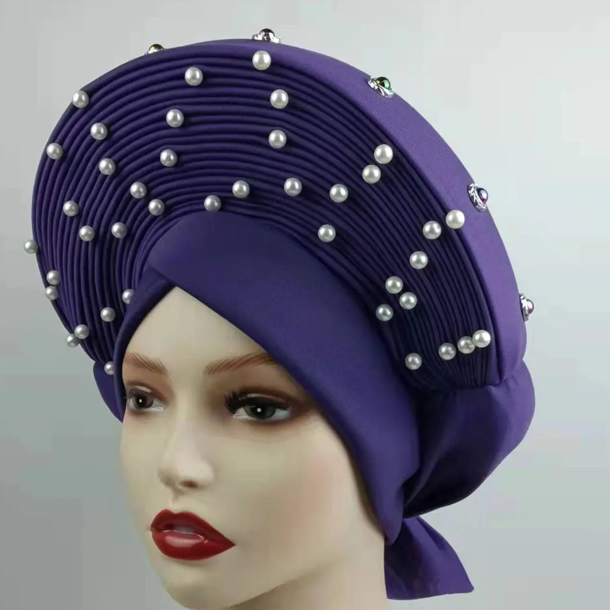 Low Price African Muslim Hijab Turban Multicolour Muslim Pearl Beads Women Turban