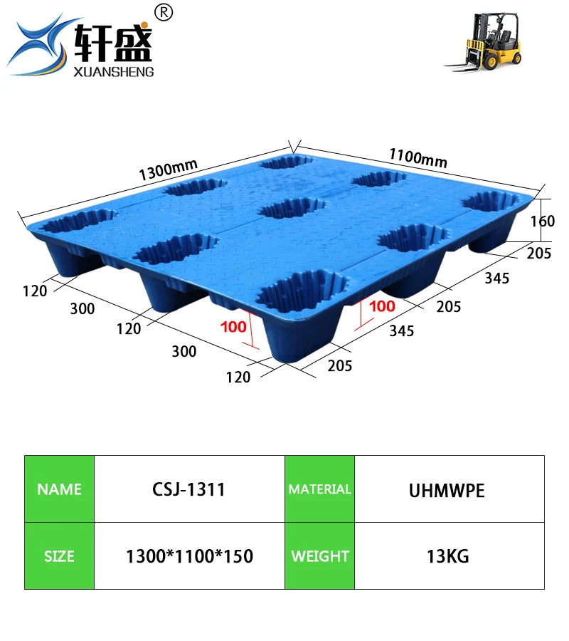 NEXARA Warehouse Storage 1311 1300*1100*150mm Blow Molding Nine Runner Euro Plastic Pallet for Shipping