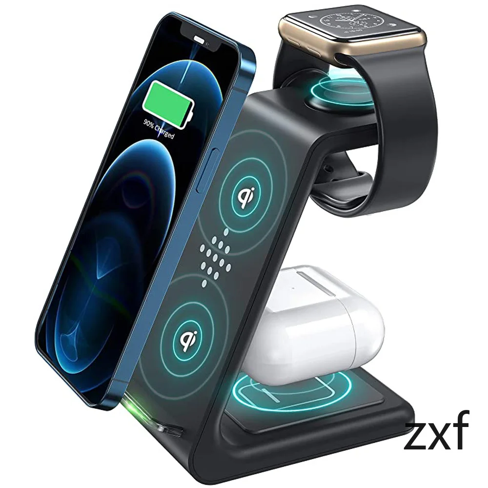 
3 in 1 Wireless Charger Dock Station QI Fast Apple Wireless Charging Stand for AirPods iWatch iPhone 12/11/8 Pro Max Samsung S20 