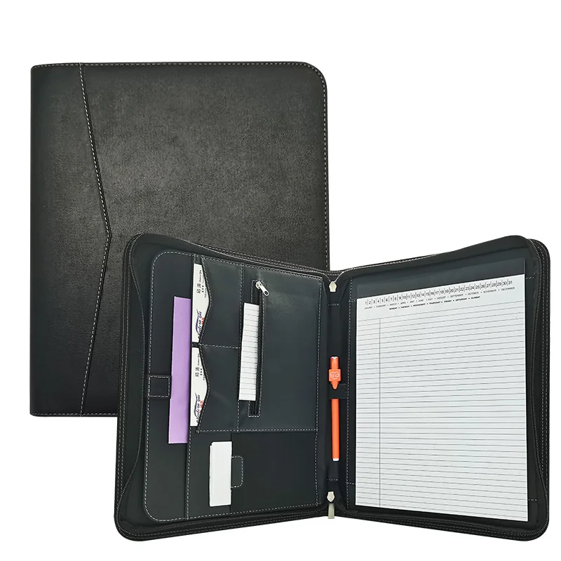 Modernqiu A4 Size PU Leather Portfolio with Custom Logo Business Padfolio Folder for Document Usage
