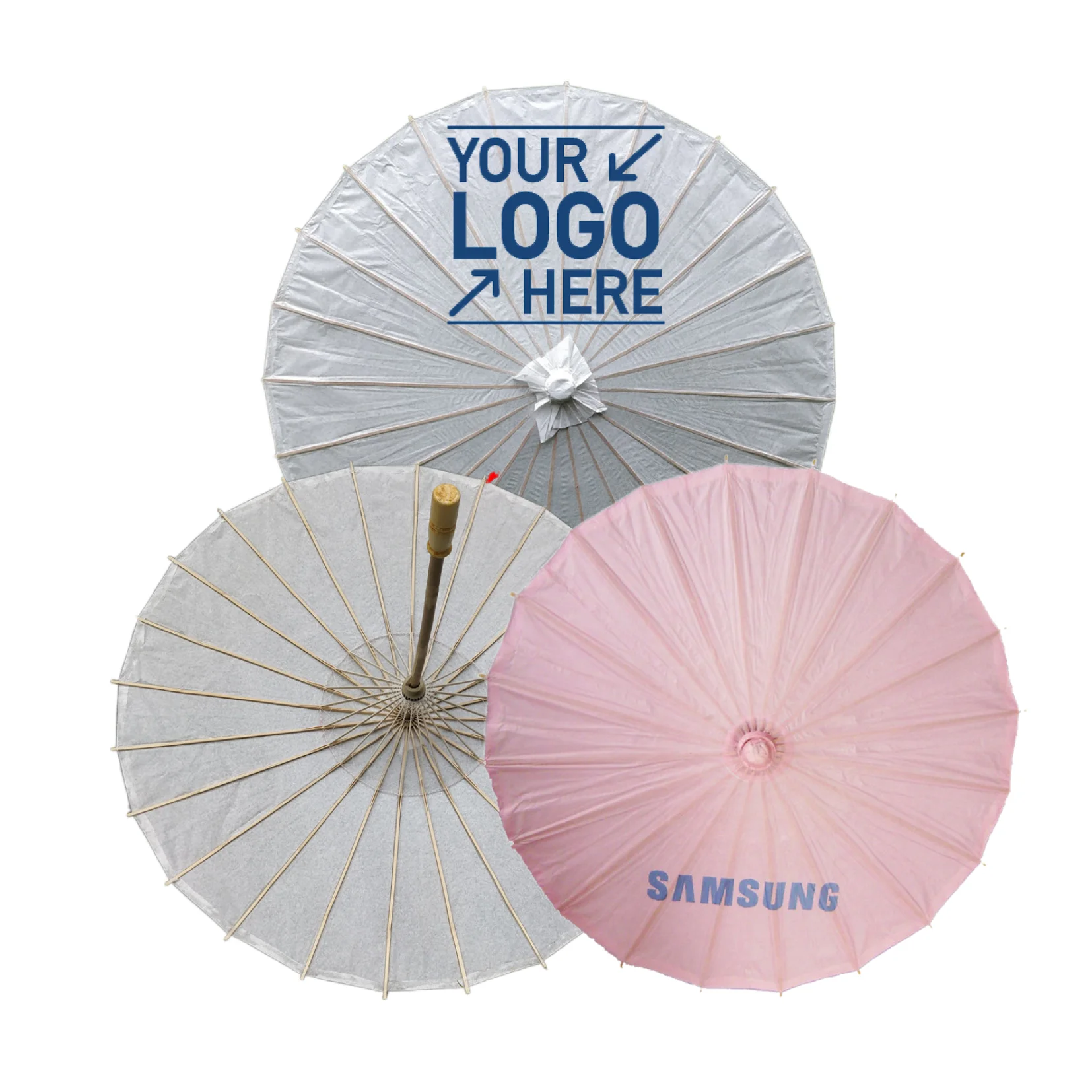 Wholesale Paper Wedding Umbrella White Parasols Custom Handmade Plain Craft Umbrella with Wooden Handle