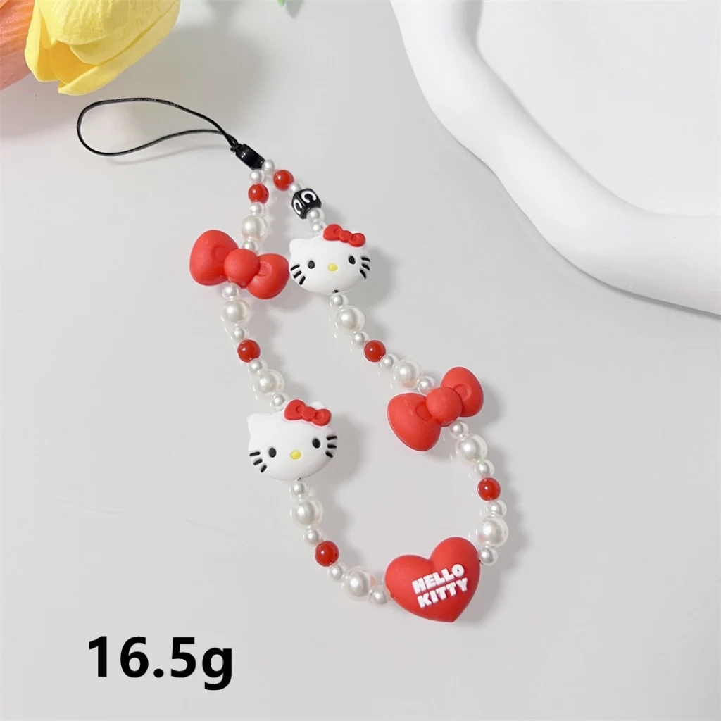 Super Cute Cartoon Hello Kitty Phone Chain Keychain Set Chain Lanyard Accessories Backpack Lanyard Beaded Accessories TikTok Hot