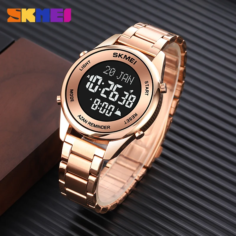 Skmei 1861 Stainless Steel Digital Qibla Azan Muslim Prayer Watch