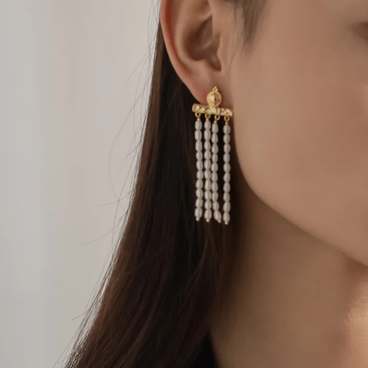 
Natural Freshwater Pearl Earrings Vintage Tassel Pearl Earrings Jewelry Women 