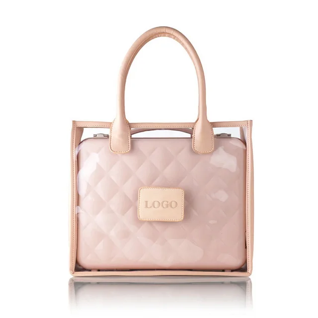 Customized Pink Genuine Leather Travel Cosmetic Bag Fashion Waterproof Makeup Storage Cases
