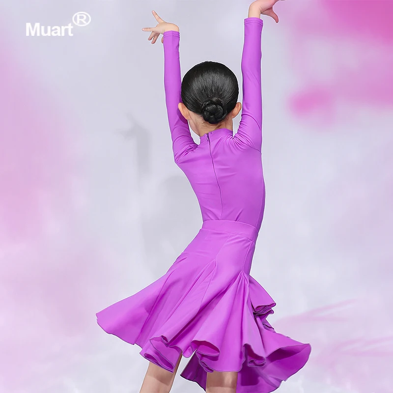ballroom girls wear customized competition dance dress with long sleeves modern dance costumes