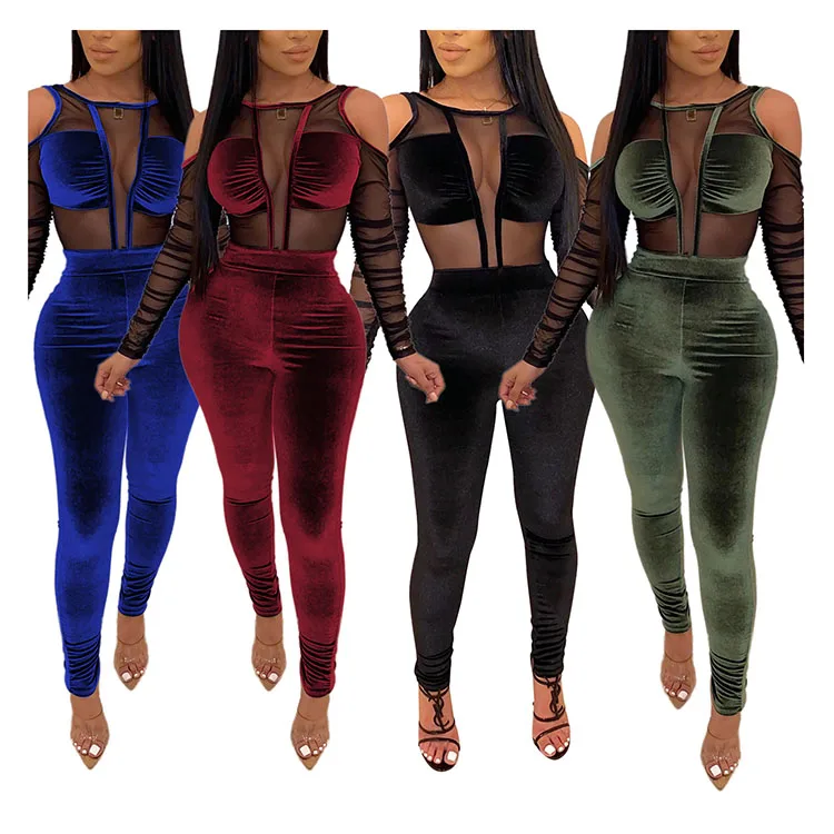 
Casual clothes suit mesh bodysuit pant women two piece set 