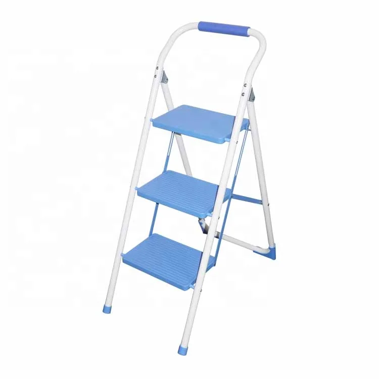 Kitchen Small Steel  Folding 3 Step Ladder Stool Slim Design Portable Household Metal 2 3 Step Ladder With Handrail
