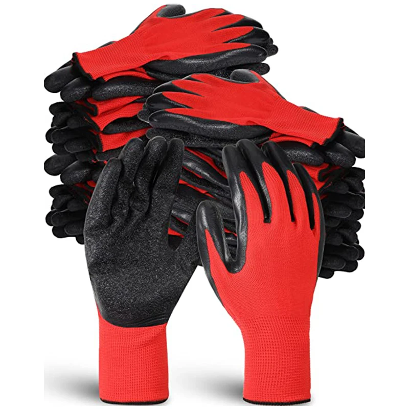 Latex Coated Work Gloves Bulk for Men Women Crinkle Rubber Safety Gardening Glove