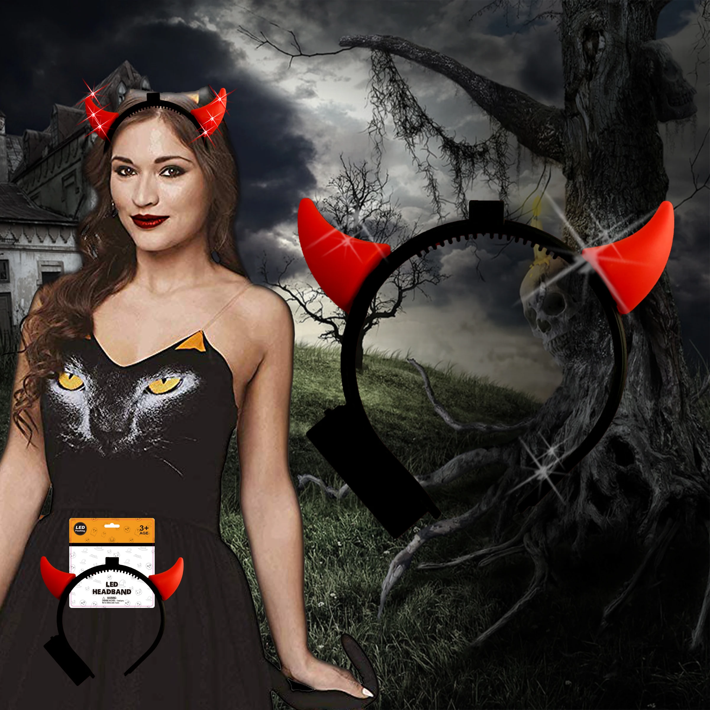 Light Up Mini Devil Horn Bopper Headband LED Headband Accessory for Halloween Rave Party