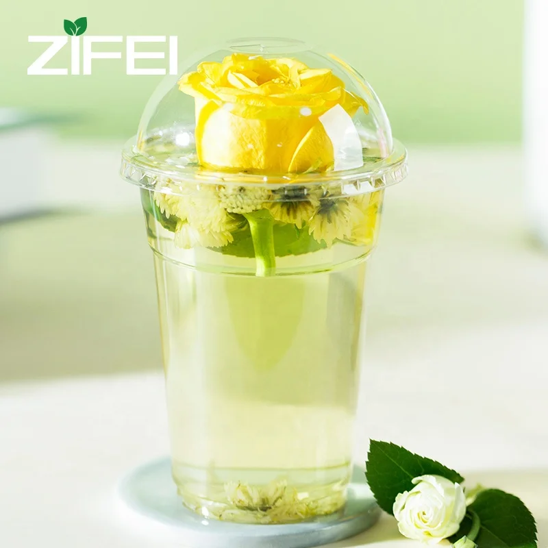 
U shape 16oz 500ml plastic milkshake cup disposable pet plastic cup with Dome lid 