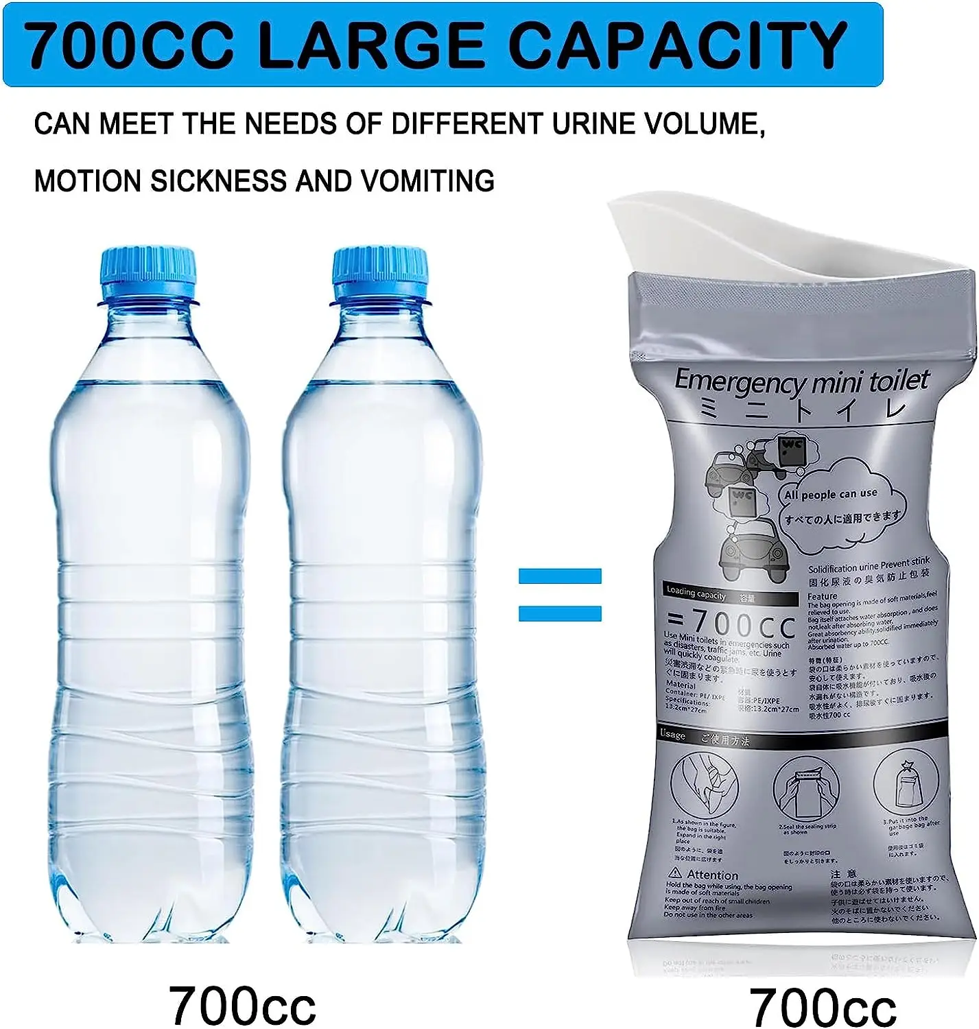 700ML Leak-proof Disposable Urine Bags Travel Pee Bags Unisex Urinal Vomit Bag for Travel Emergency Portable Mini Toilet